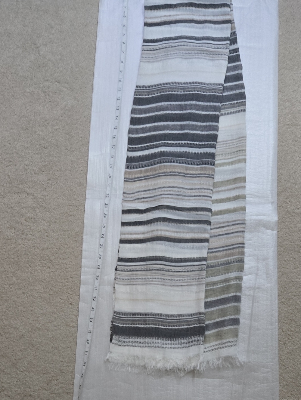 Striped Gray and Cream Women’s Scarf, About 78 - 80 Inches Long